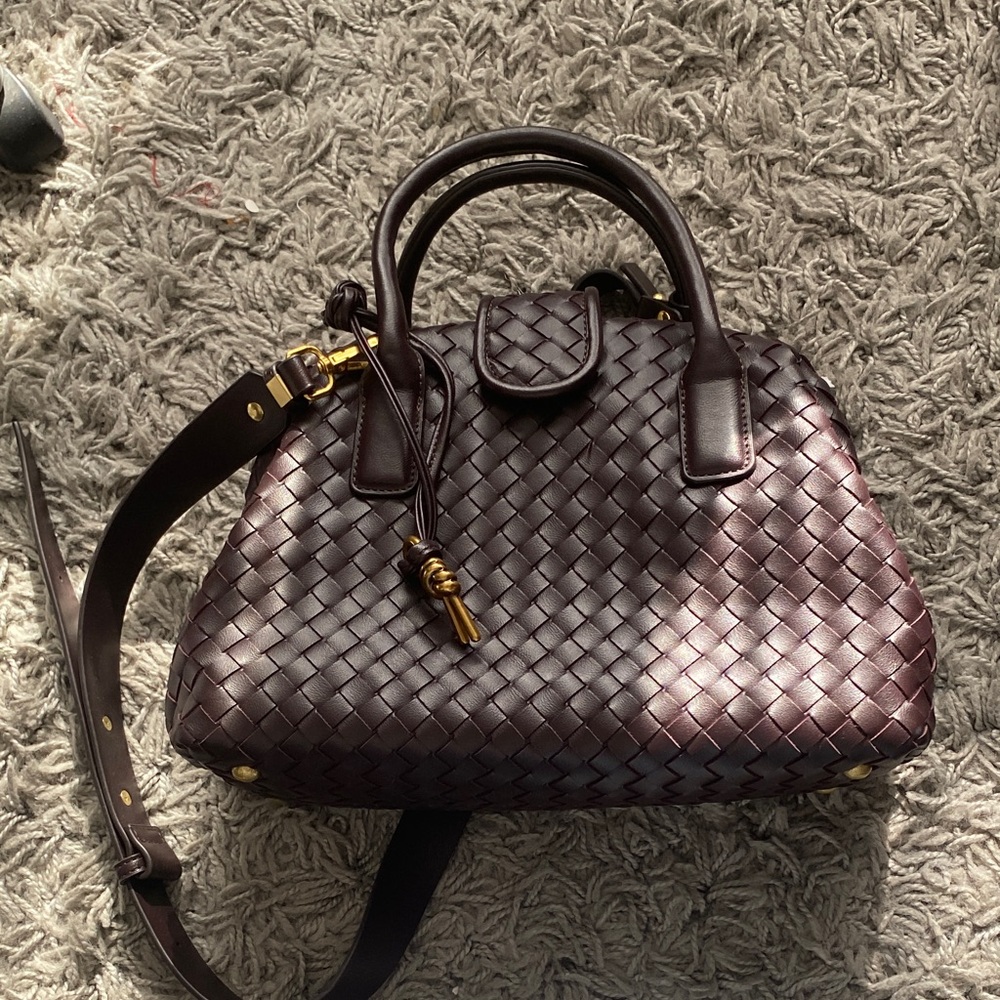Burgundy Woven Leather Handbag